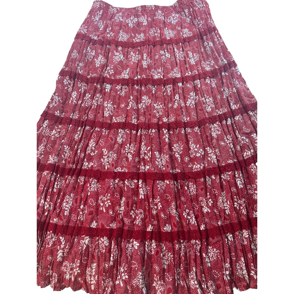 Napa Valley Women's Skirt Size PL Petite Large Red Floral Tiered Cotton‎ Blend